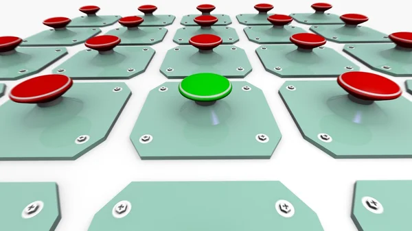 Groene knop start en rode waakzame knoppen — Stockfoto