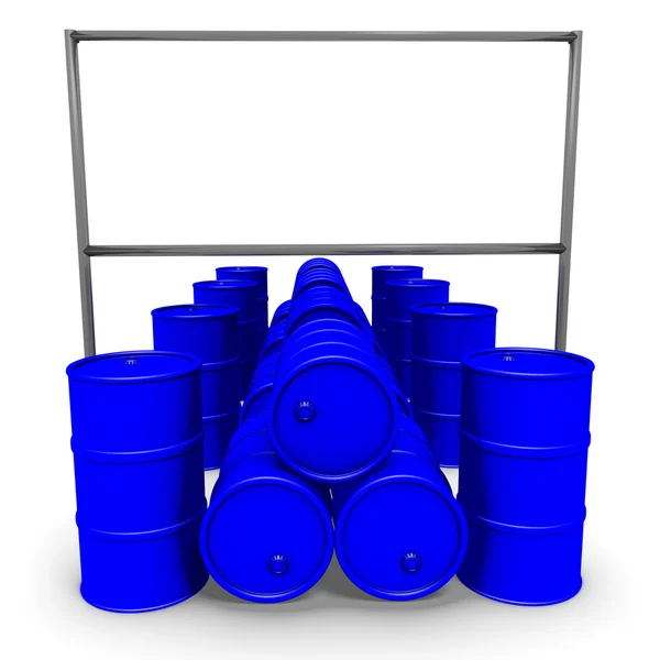 Blue barrels and billboard — Stock Photo, Image