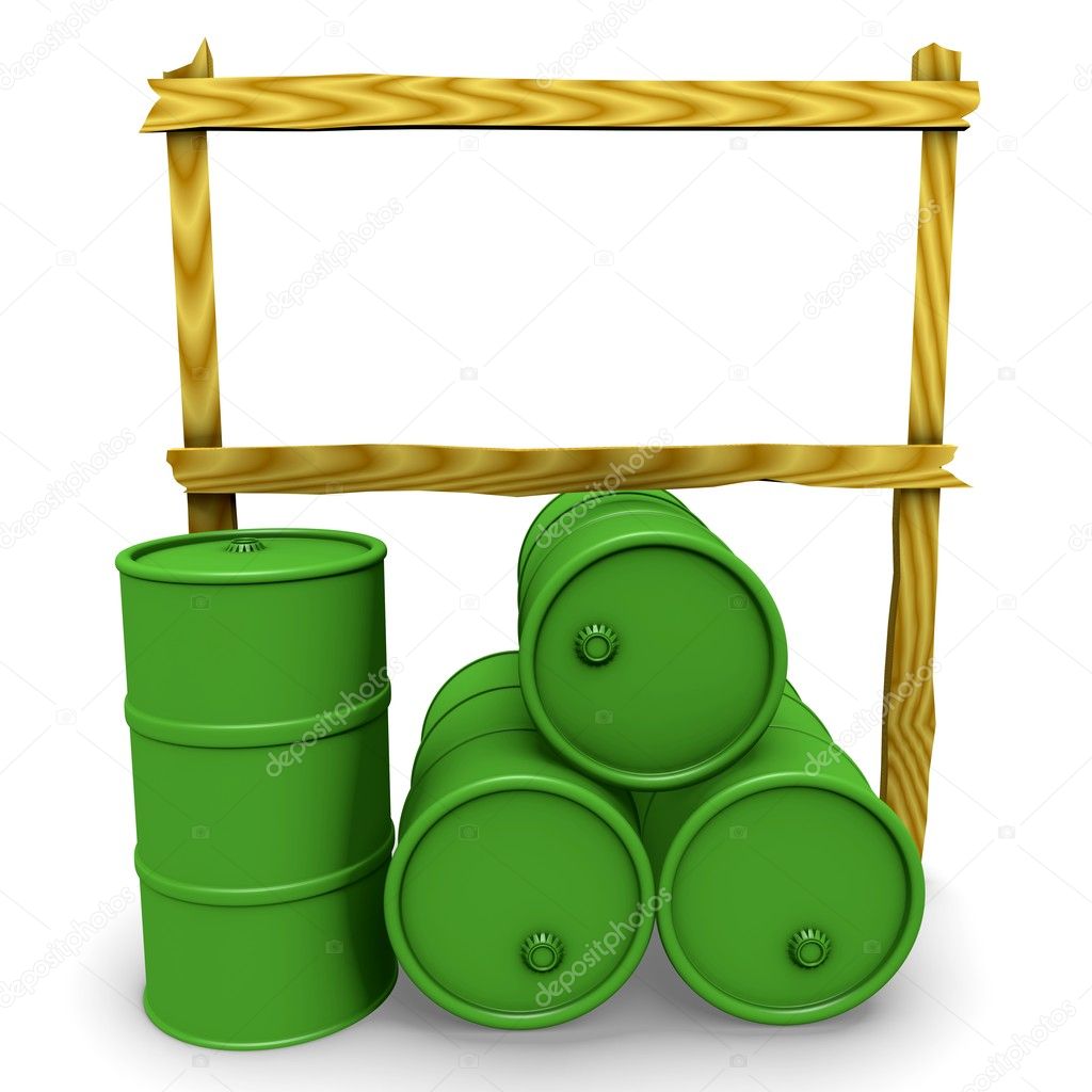 Green barrels with blank billboard