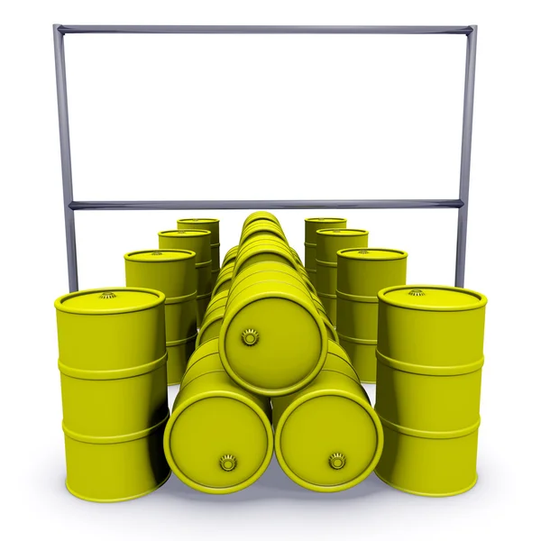 Yellow barrels with billboard — Stock Photo, Image