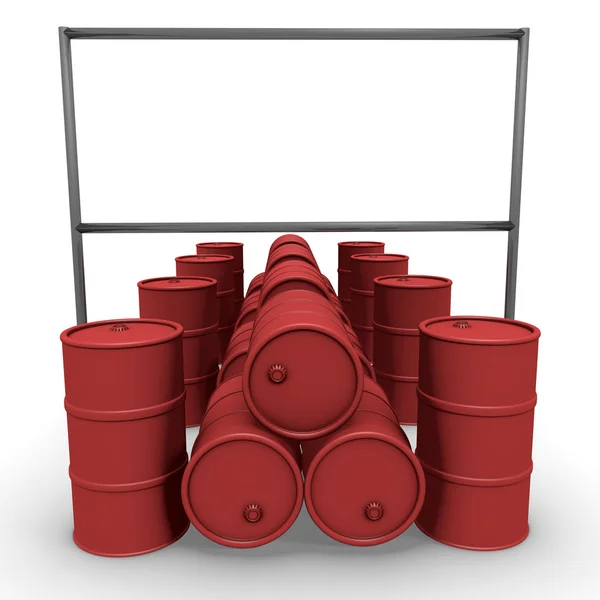Red barrels with billboard — Stock Photo, Image