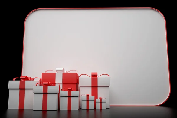 3d confezione regalo bianca e rossa con una carta — Foto Stock