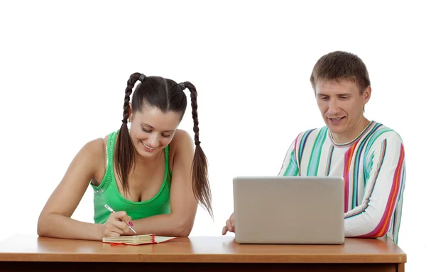 Studenti felici con laptop — Foto Stock