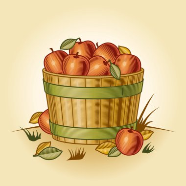 Retro bushel of apples clipart