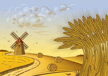 Wheat fields landscape clipart