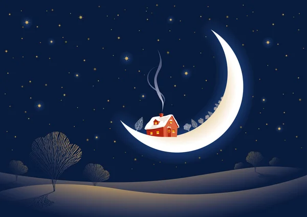 クリスマスの月明かりに照らされた夜 — ストックベクタ