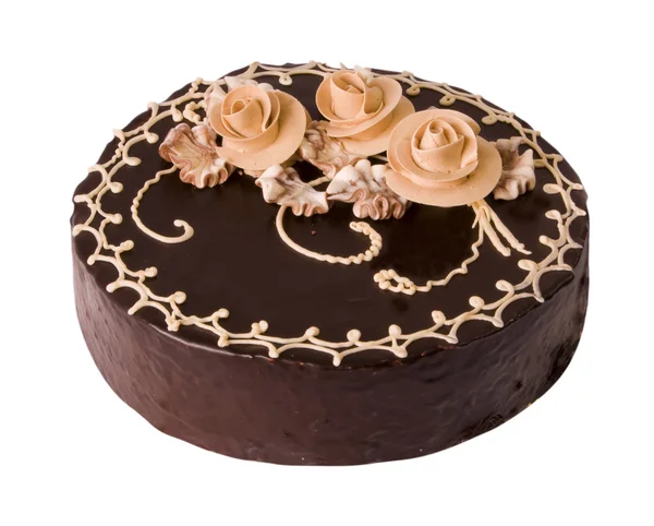 Feestelijke cake met chocolade op een witte achtergrond — Stockfoto