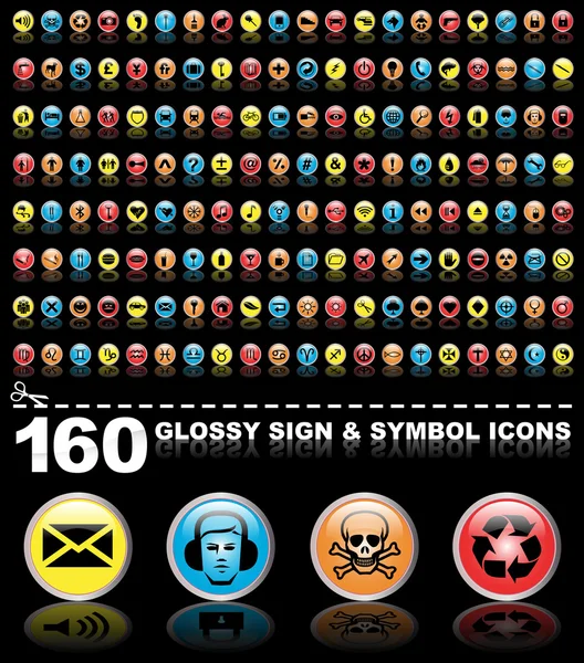 160 icone simbolo — Vettoriale Stock