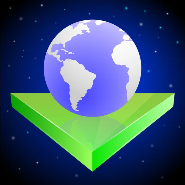 スペースの緑色の矢印の上に地球 — ストックベクタ