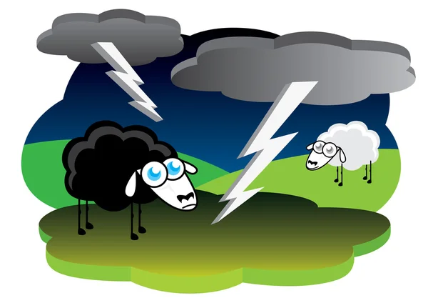 stock vector Black sheep in lightning storm