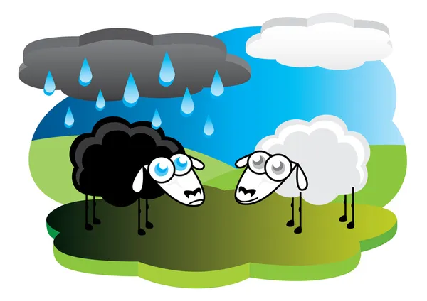 Moutons noirs sous la pluie nuage — Image vectorielle