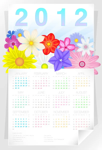 2012 virágos éves naptár — Stock Vector