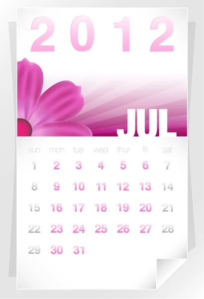 2012 blommor juli kalendern — Stock vektor