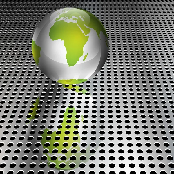 Metallisch groen globe op chrome grid — Stockvector