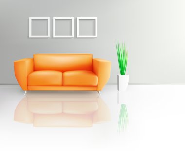 Orange Sofa In Living Space clipart