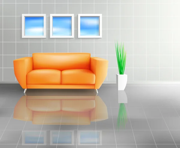 Помаранчевий диван в черепичні життєвий простір — стоковий вектор