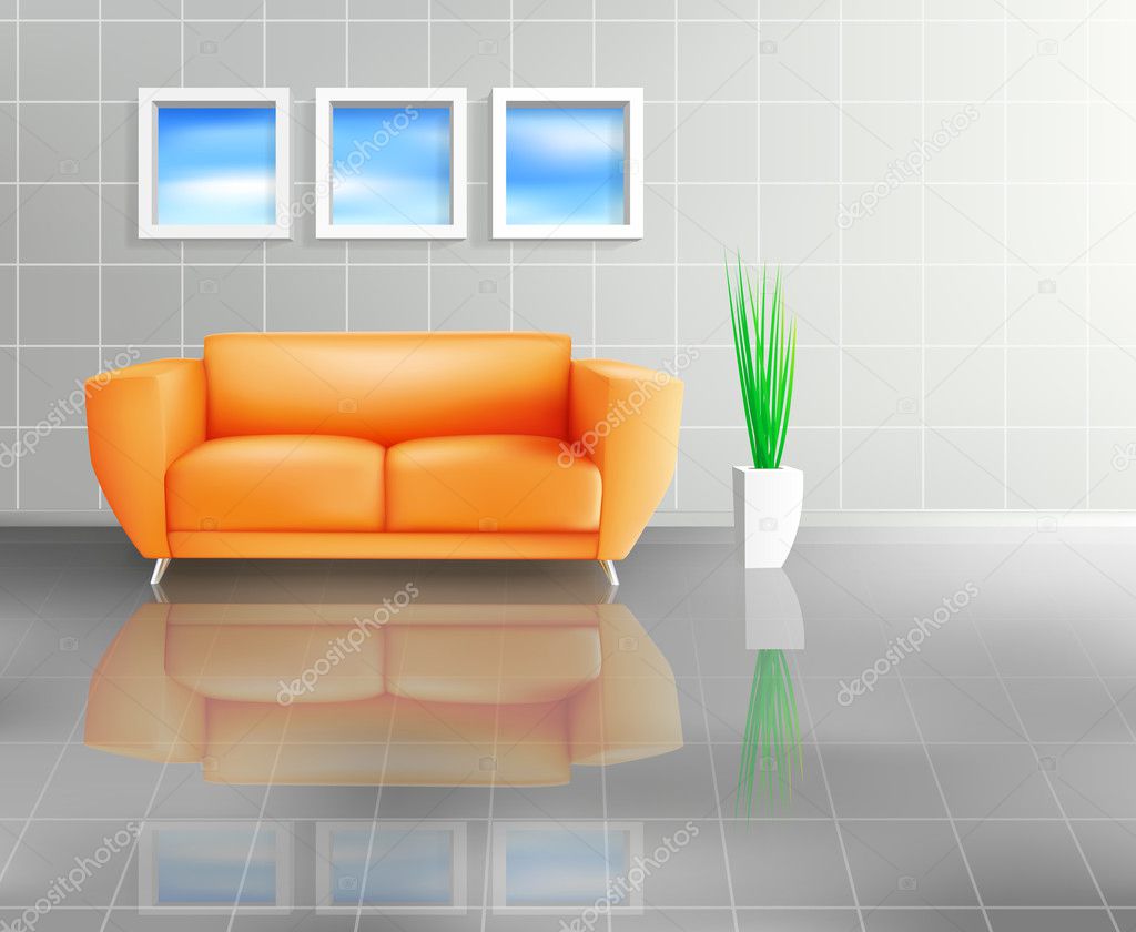 Orange Sofa In Tiled Living Space