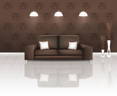 Living Space with Brown Sofa clipart