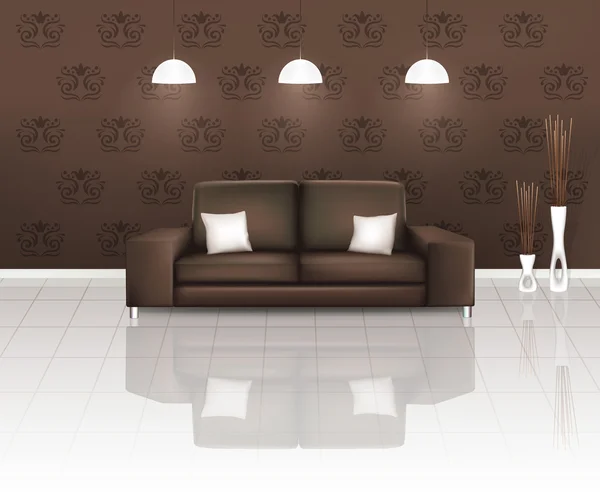 Vardagsrum med brun soffa — Stock vektor