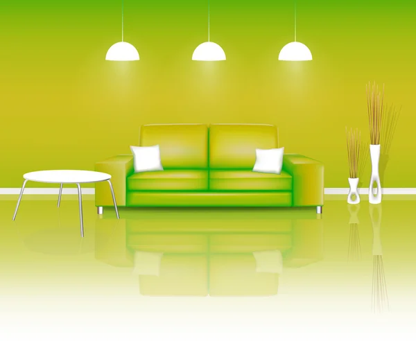 Moderna gröna vardagsrum — Stock vektor