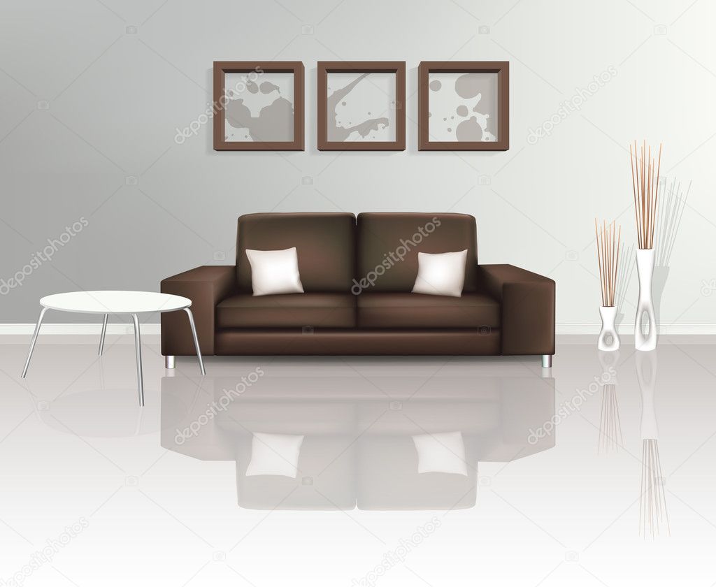 Modern Living Space with Brown Sofa