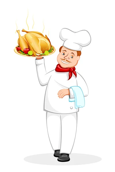 Šéfkuchař sloužící pečené kuře — Stockový vektor