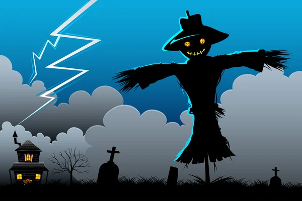 Scarecrow in Scary Night — Stock Vector