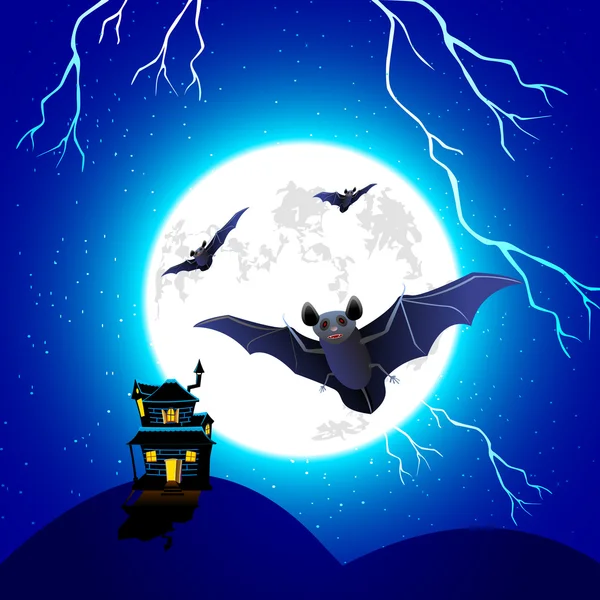 ハロウィーンの夜を飛んでいる蝙蝠 — ストックベクタ