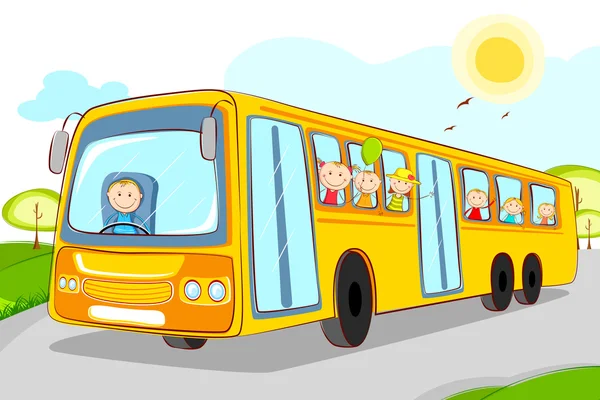 Barn i skolbussen — Stock vektor