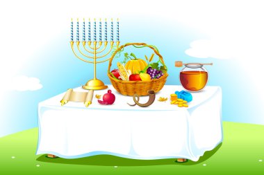 Table decorated for Sukkot clipart