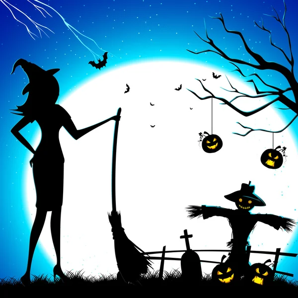Witch with Broom — Stock Vector
