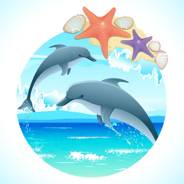 Jumping Dolphins — Stock Vector