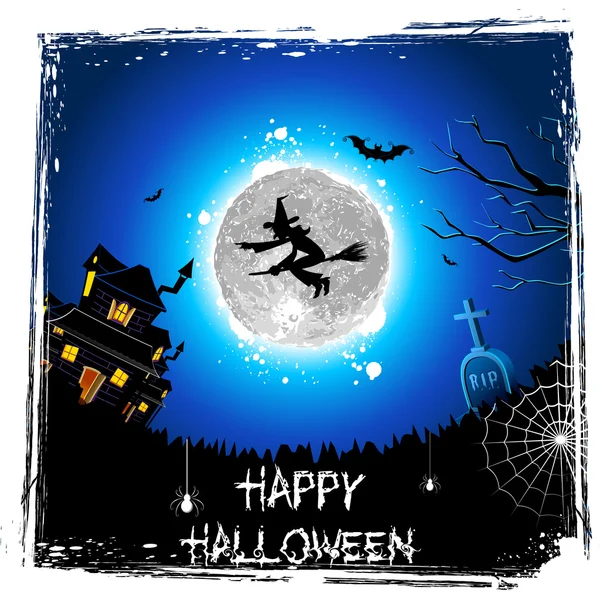 Летучая ведьма в ночь Хэллоуина — стоковый вектор