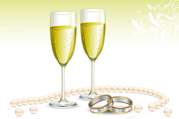 Bague de fiançailles avec verre champagne — Image vectorielle