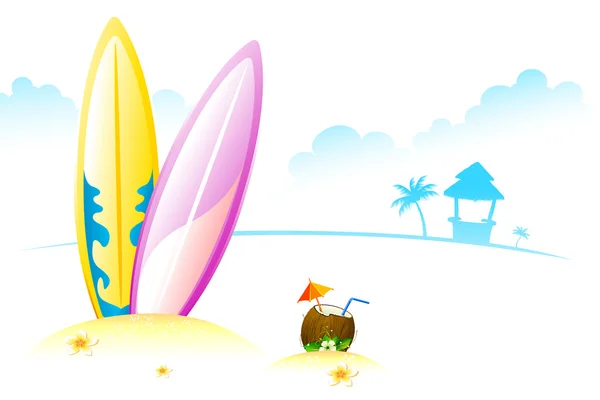 Tabla de surf con coco — Archivo Imágenes Vectoriales