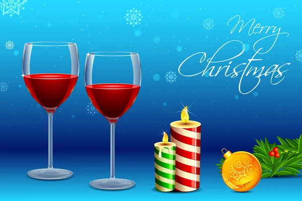 Verre à vin avec bougie pour Noël — Image vectorielle