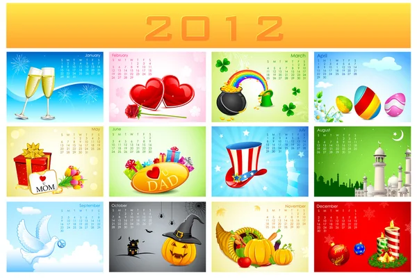 Calendario de vacaciones 2012 — Archivo Imágenes Vectoriales
