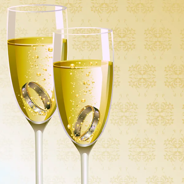 シャンパン グラスの婚約指輪 — ストックベクタ