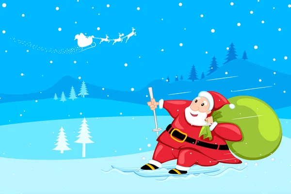 Babbo Natale sking nella neve — Vettoriale Stock