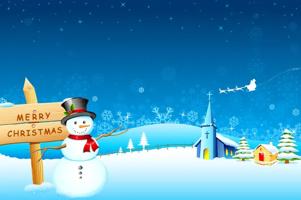 Snowman Christmas night — Stock Vector