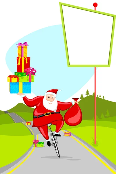 Santa op cyclus — Stockvector