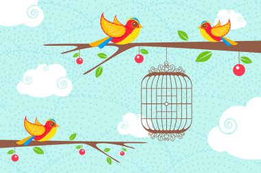 Cute Birds sitting on tree clipart