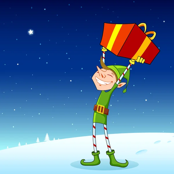 Elfe avec boîte cadeau — Image vectorielle