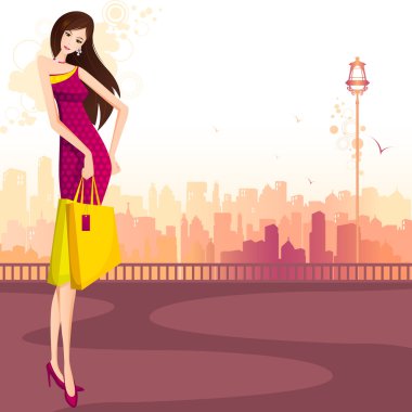 Lady with Shopping Bag clipart
