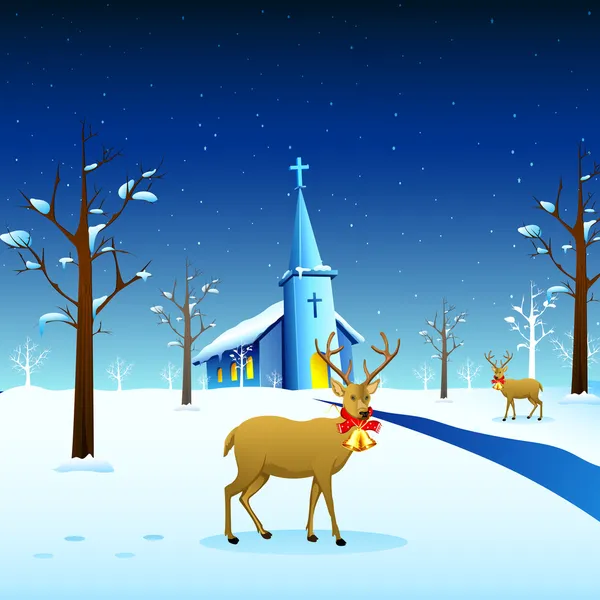 Reindeer in Christmas Night — Stock Vector