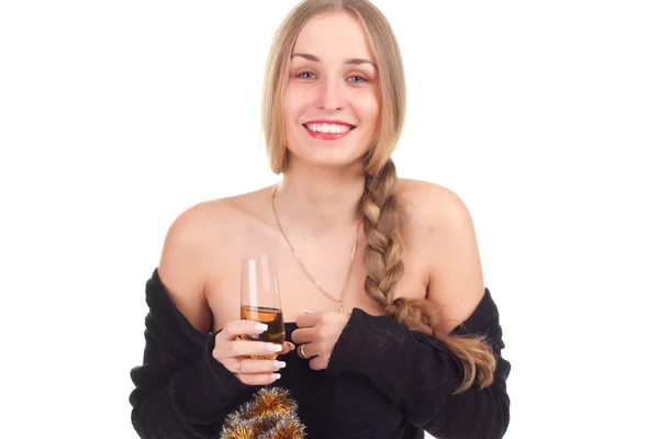 소녀는 와인 한 잔 함께 크리스마스를 축 하 — 스톡 사진