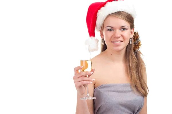 Chica celebra la Navidad con una copa de vino — Foto de Stock