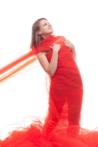 Красива дівчина в червоній тканині — стокове фото