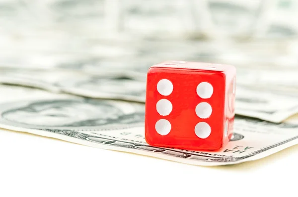 Closeup of red dice and dollars — Stock Photo, Image