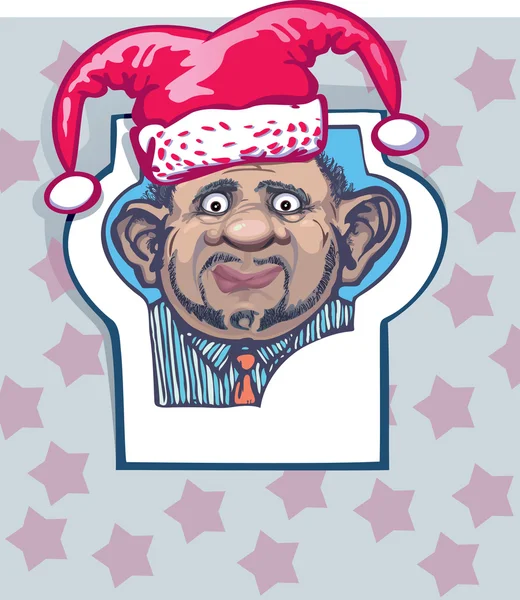 Πορτρέτο ενός ανθρώπου σε γελωτοποιό καπέλο. Χριστούγεννα αστείο — Διανυσματικό Αρχείο
